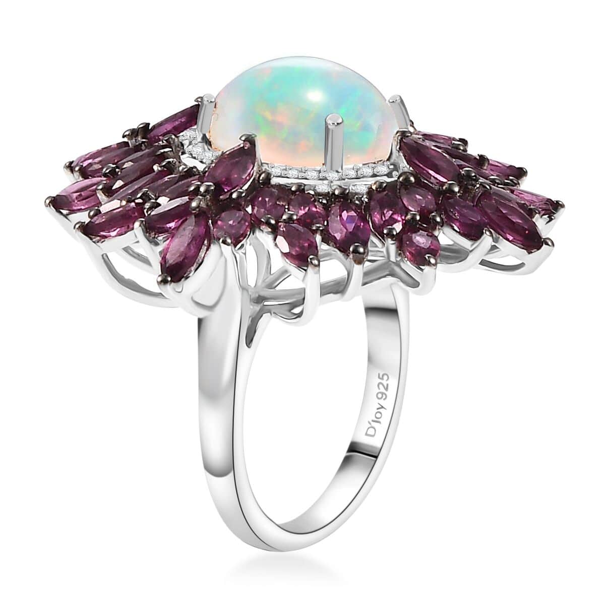 Ethiopian Welo Opal and Multi Gemstone 8.60 ctw Floral Ring in Rhodium Over Sterling Silver (Size 10.0) image number 3