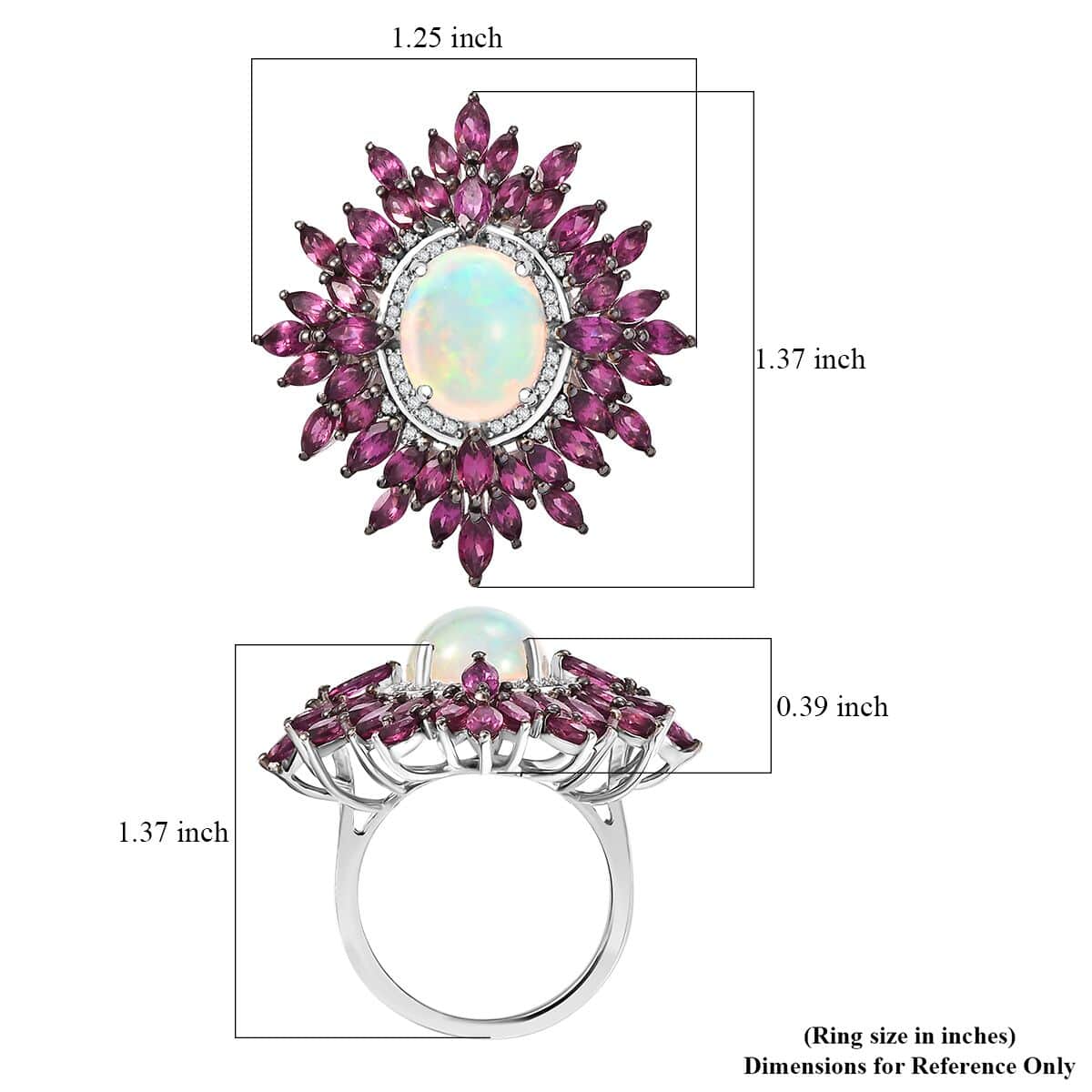 Ethiopian Welo Opal and Multi Gemstone 8.60 ctw Floral Ring in Rhodium Over Sterling Silver (Size 10.0) image number 5