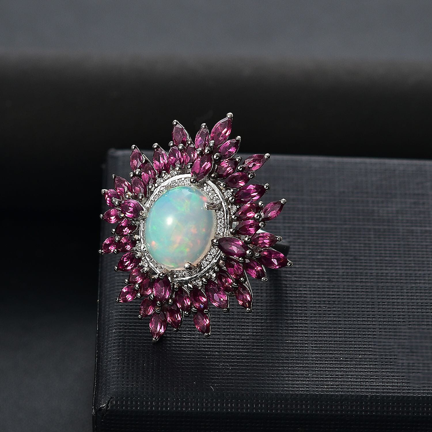 Ethiopian Welo Opal and Multi Gemstone 8.60 ctw Ring in Rhodium Over Sterling Silver (Size 10.0)