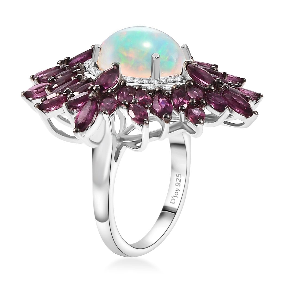 Ethiopian Welo Opal and Multi Gemstone 8.60 ctw Floral Ring in Rhodium Over Sterling Silver (Size 8.0) image number 3