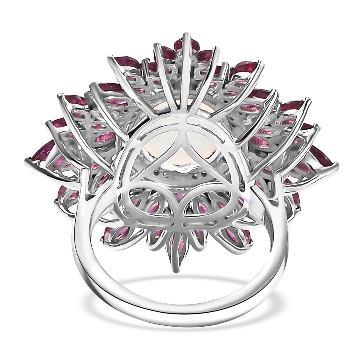 Ethiopian Welo Opal and Multi Gemstone 8.60 ctw Floral Ring in Rhodium Over Sterling Silver (Size 8.0) image number 4