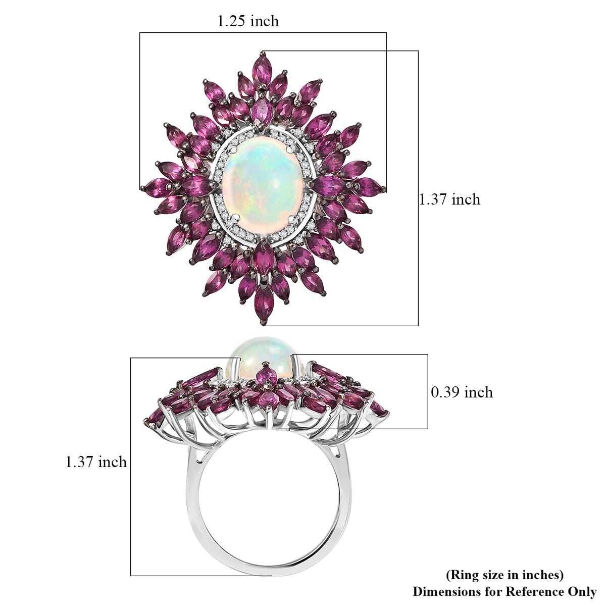 Ethiopian Welo Opal and Multi Gemstone 8.60 ctw Floral Ring in Rhodium Over Sterling Silver (Size 8.0) image number 5