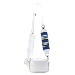 White Intricate Tribal Pattern Pochette Belt Handbag with Flap Pocket