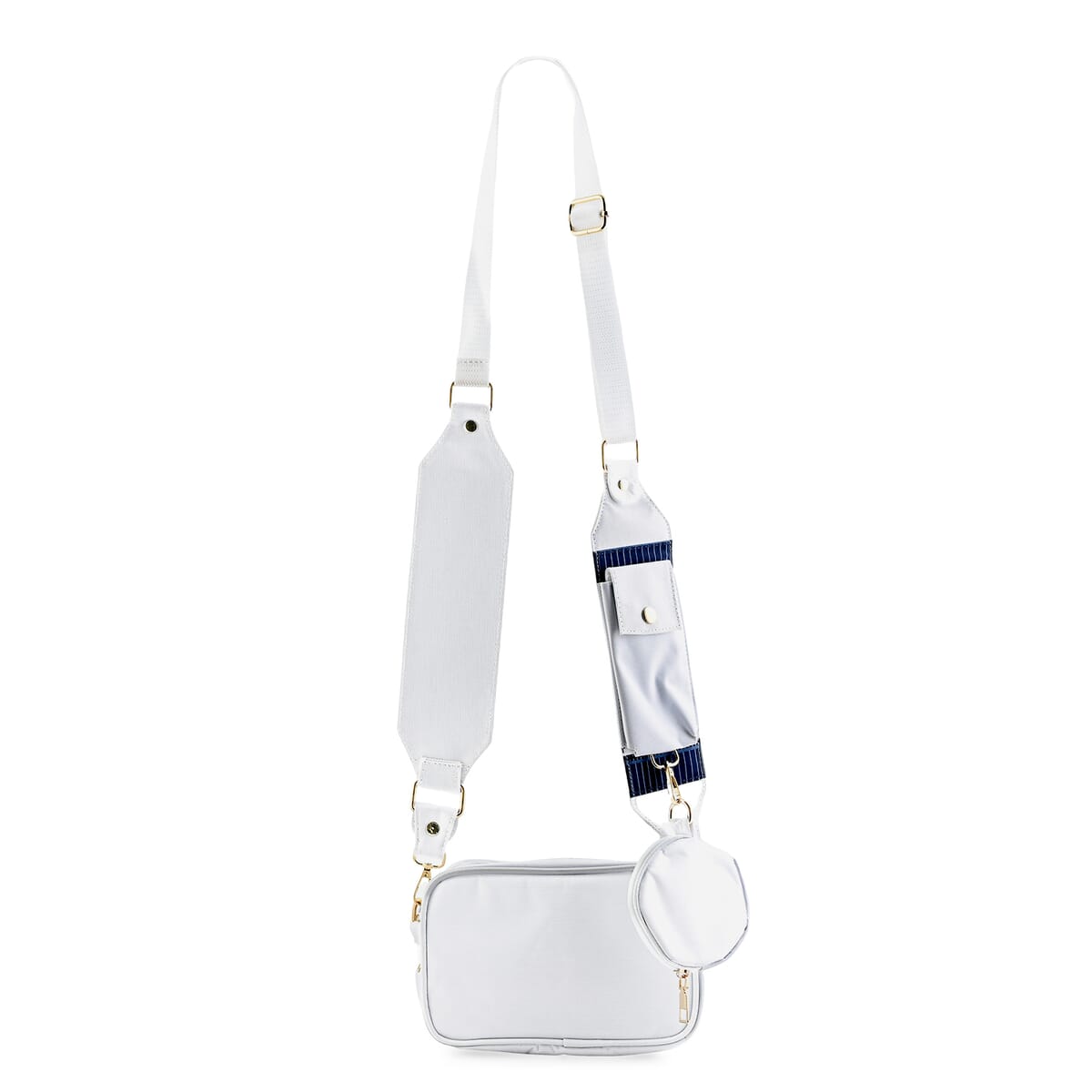 White Intricate Tribal Pattern Pochette Belt Handbag with Flap Pocket image number 2