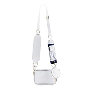 White Intricate Tribal Pattern Pochette Belt Handbag with Flap Pocket