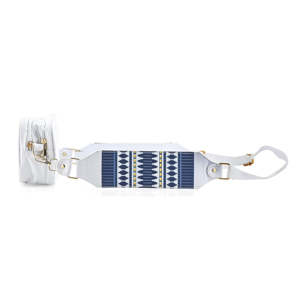 White Intricate Tribal Pattern Pochette Belt Handbag with Flap Pocket image number 3