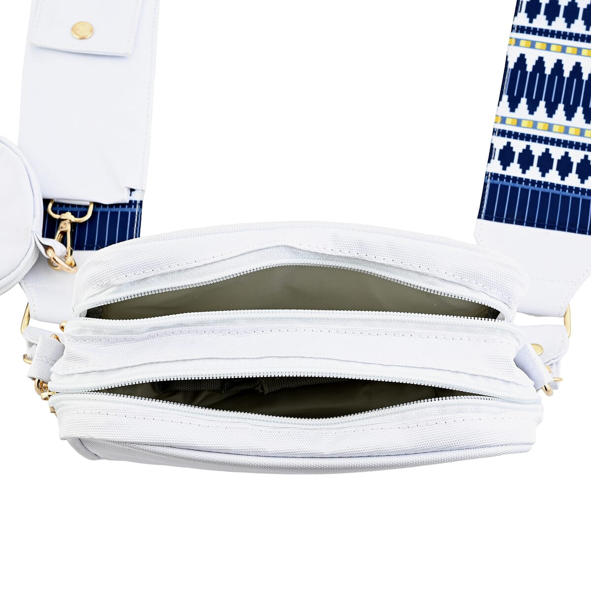White Intricate Tribal Pattern Pochette Belt Handbag with Flap Pocket image number 4