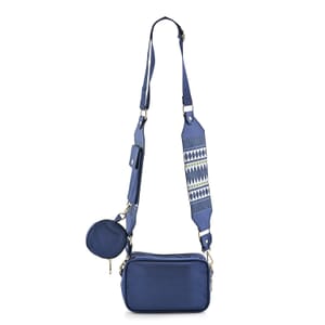Navy Intricate Tribal Pattern Pochette Belt Handbag with Flap Pocket