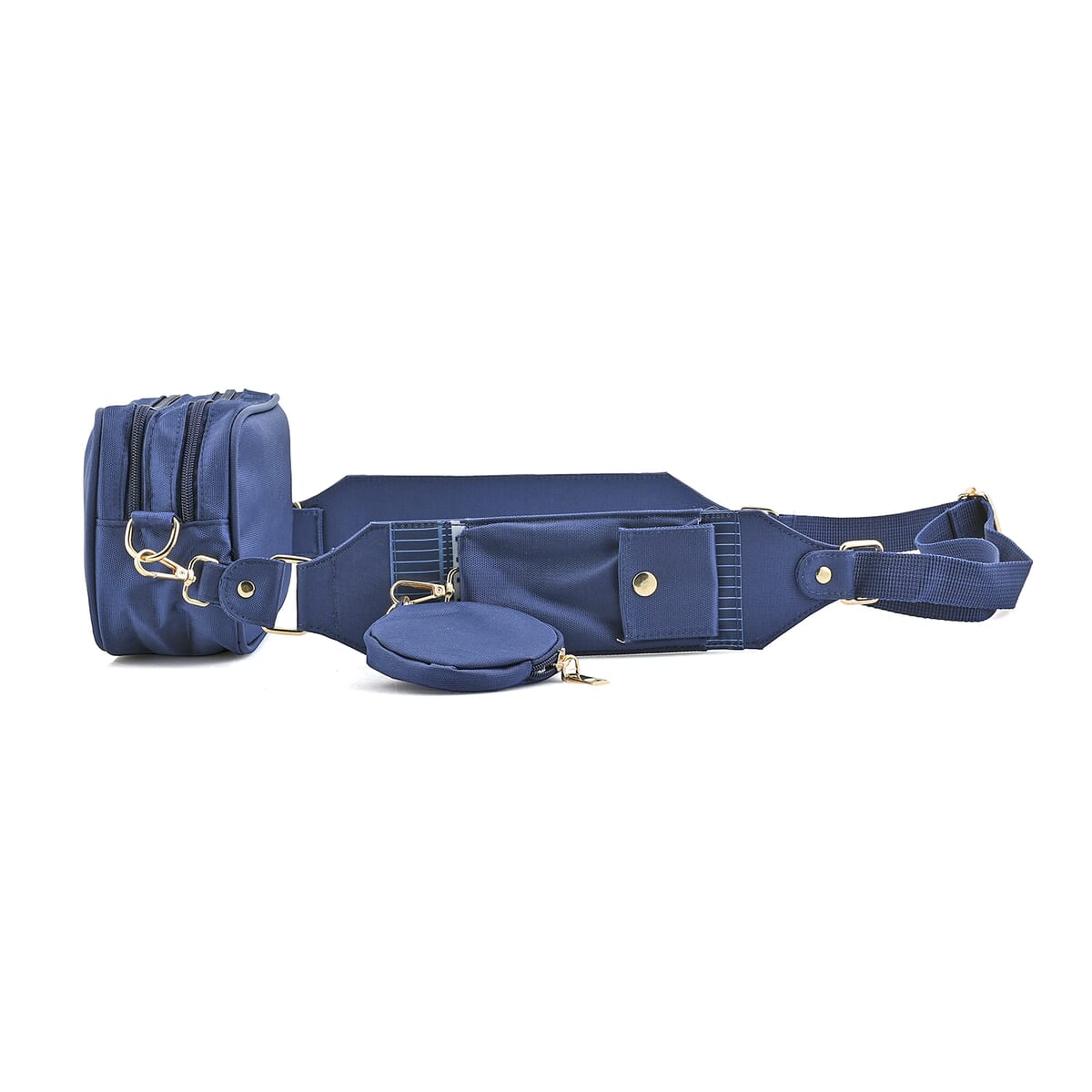 Navy Intricate Tribal Pattern Pochette Belt Handbag with Flap Pocket image number 3