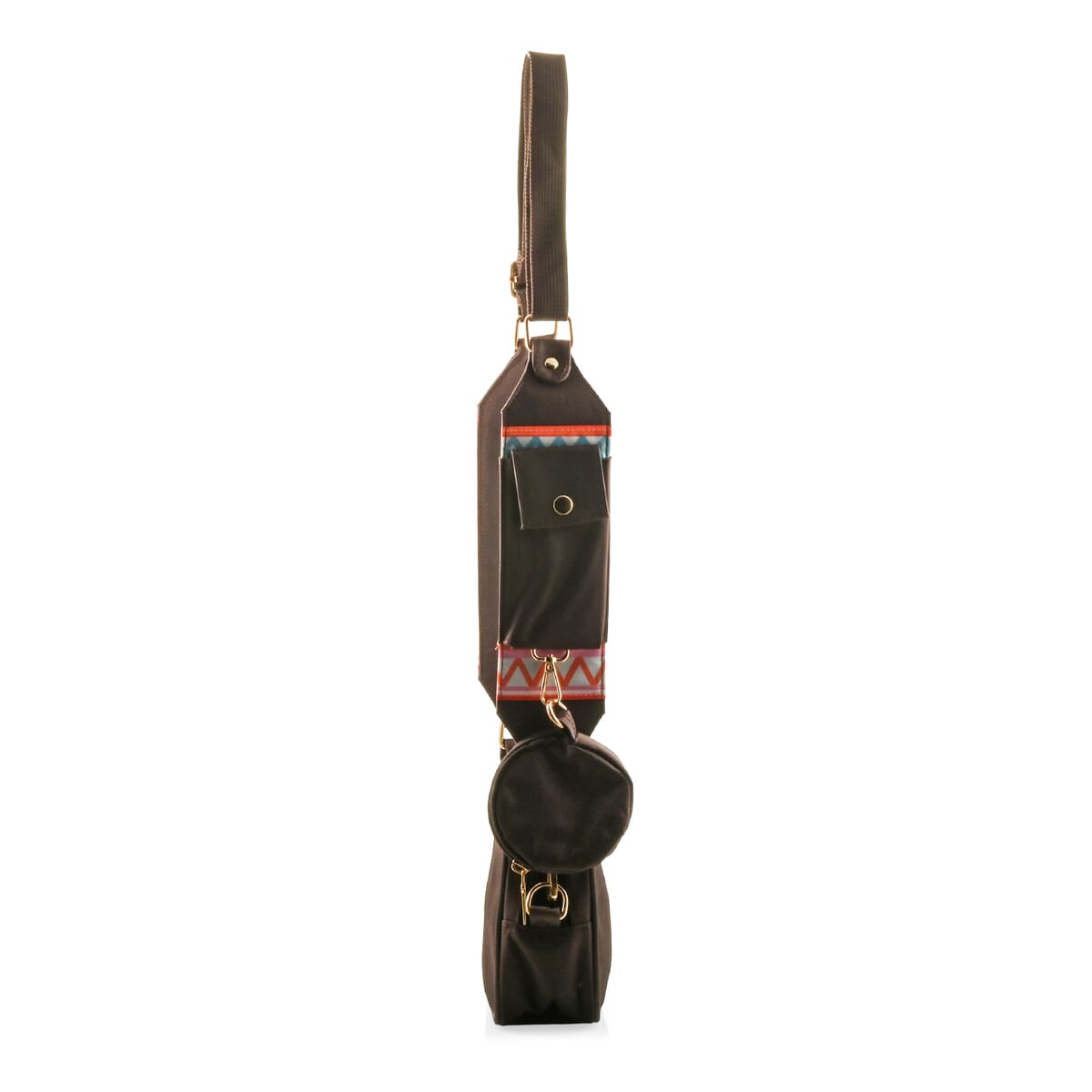 Dark Brown Intricate Tribal Pattern Pochette Belt Handbag with Flap Pocket image number 1