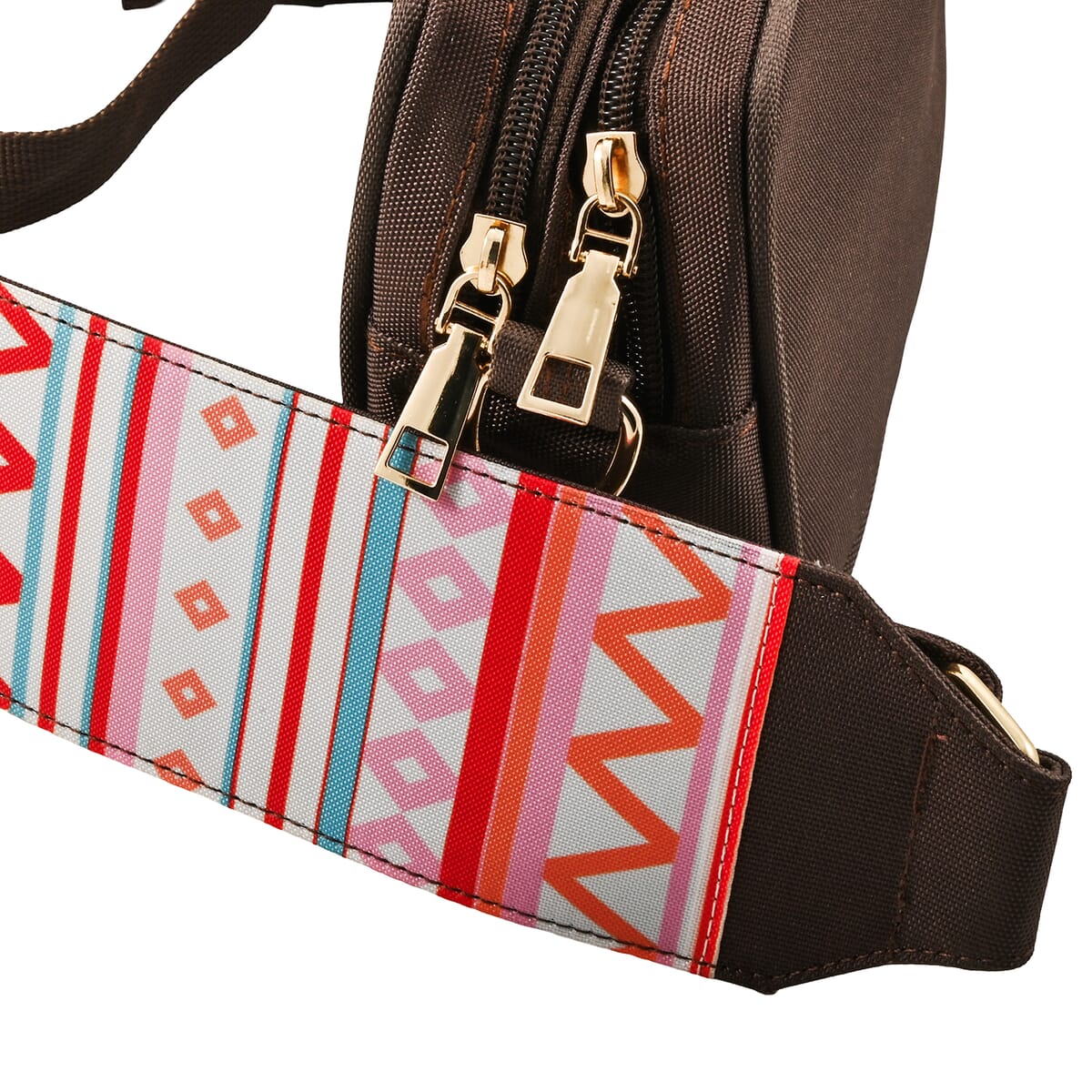 Dark Brown Intricate Tribal Pattern Pochette Belt Handbag with Flap Pocket image number 4