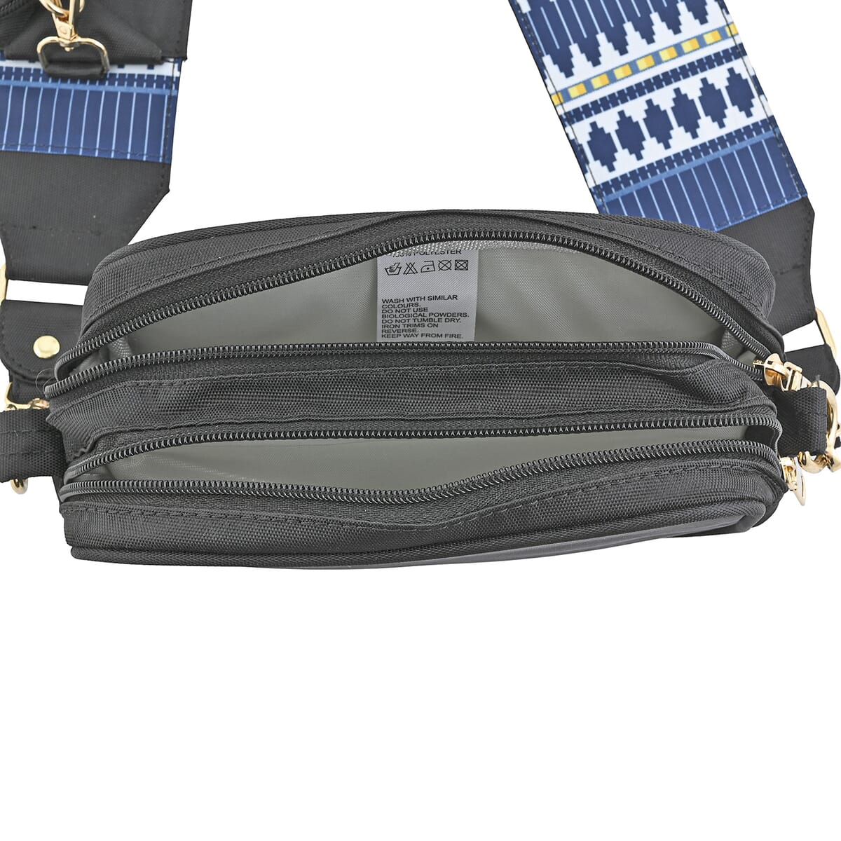 Black Intricate Tribal Pattern Pochette Belt Handbag with Flap Pocket image number 3