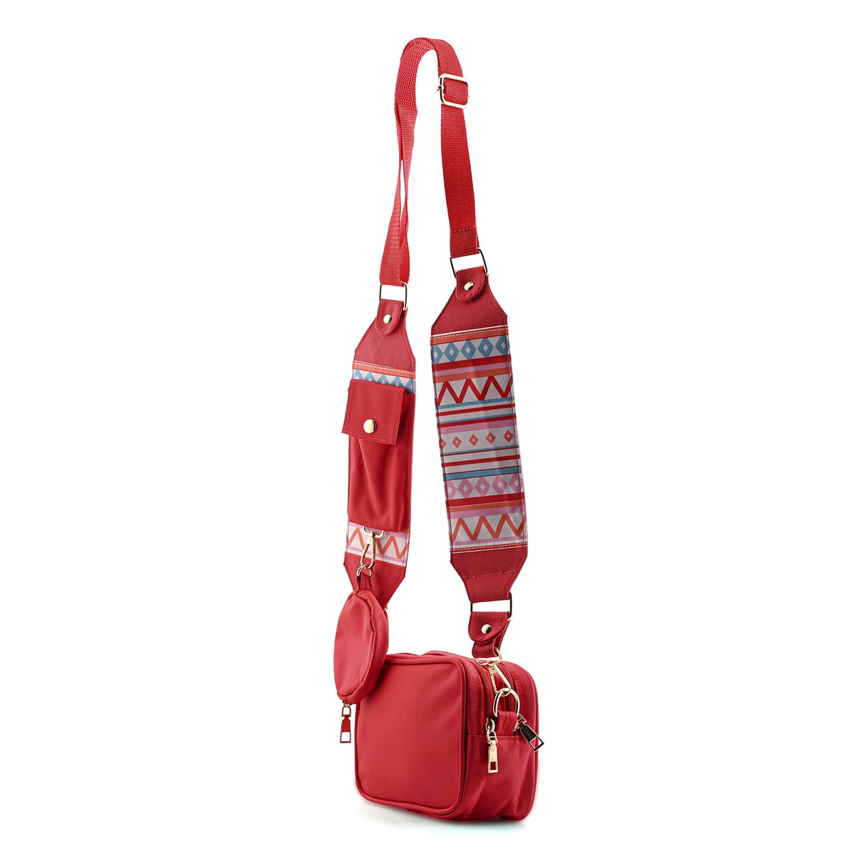 Red Intricate Tribal Pattern Pochette Belt Handbag with Flap Pocket image number 1