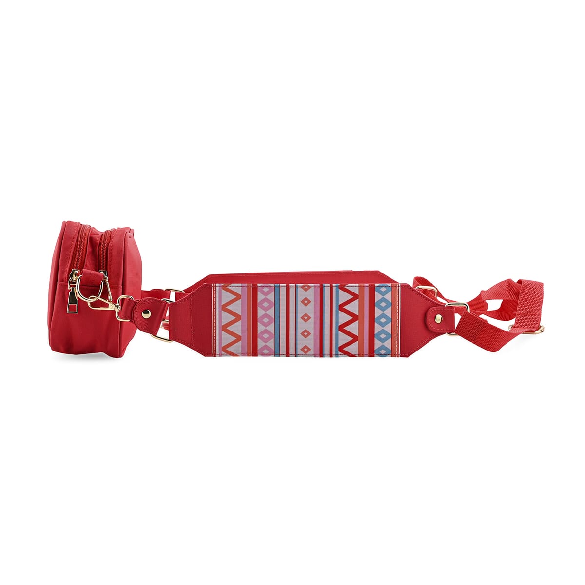 Red Intricate Tribal Pattern Pochette Belt Handbag with Flap Pocket image number 3