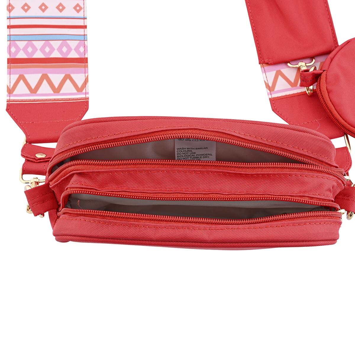 Red Intricate Tribal Pattern Pochette Belt Handbag with Flap Pocket image number 4