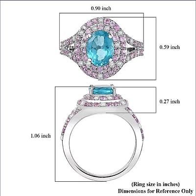 Luxoro AAA Betroka Blue Apatite, Madagascar Pink Sapphire and White Diamond I2 3.10 ctw Double Halo Ring in 10K White Gold (Size 10.0)