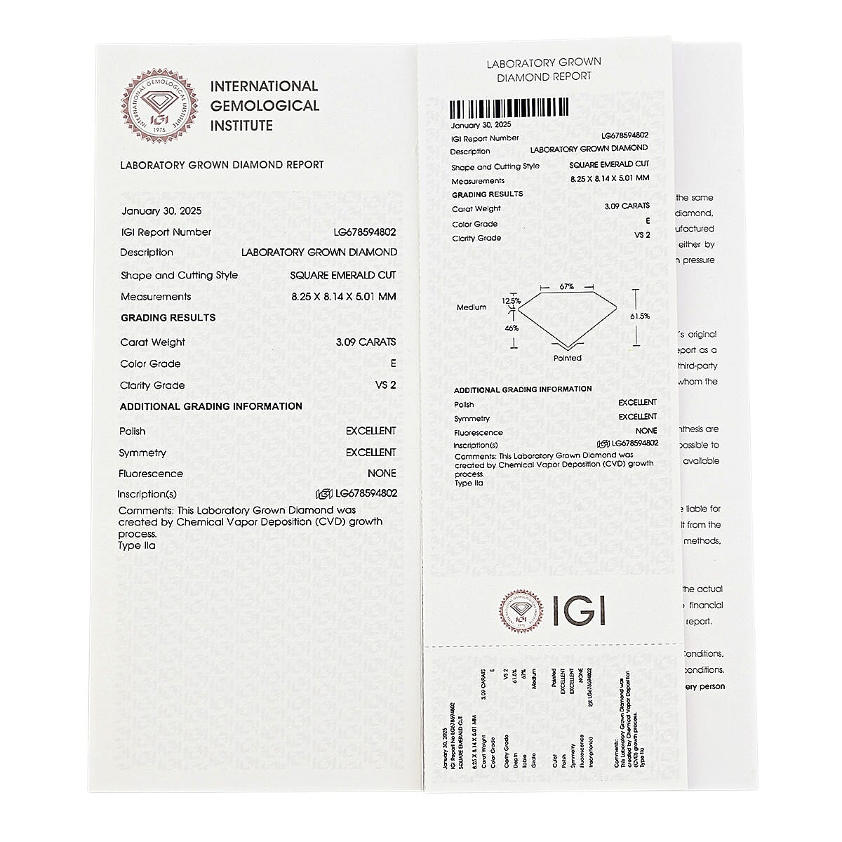  IGI Certified Luxuriant Lab Grown Diamond (Asscher) (G,VS2) 3.00 ctw image number 5