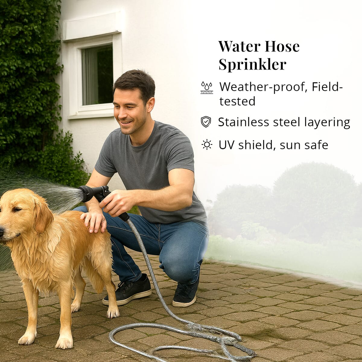 100ft Stainless Steel Water Hose Sprinkler with 7 Function Water Nozzle image number 3