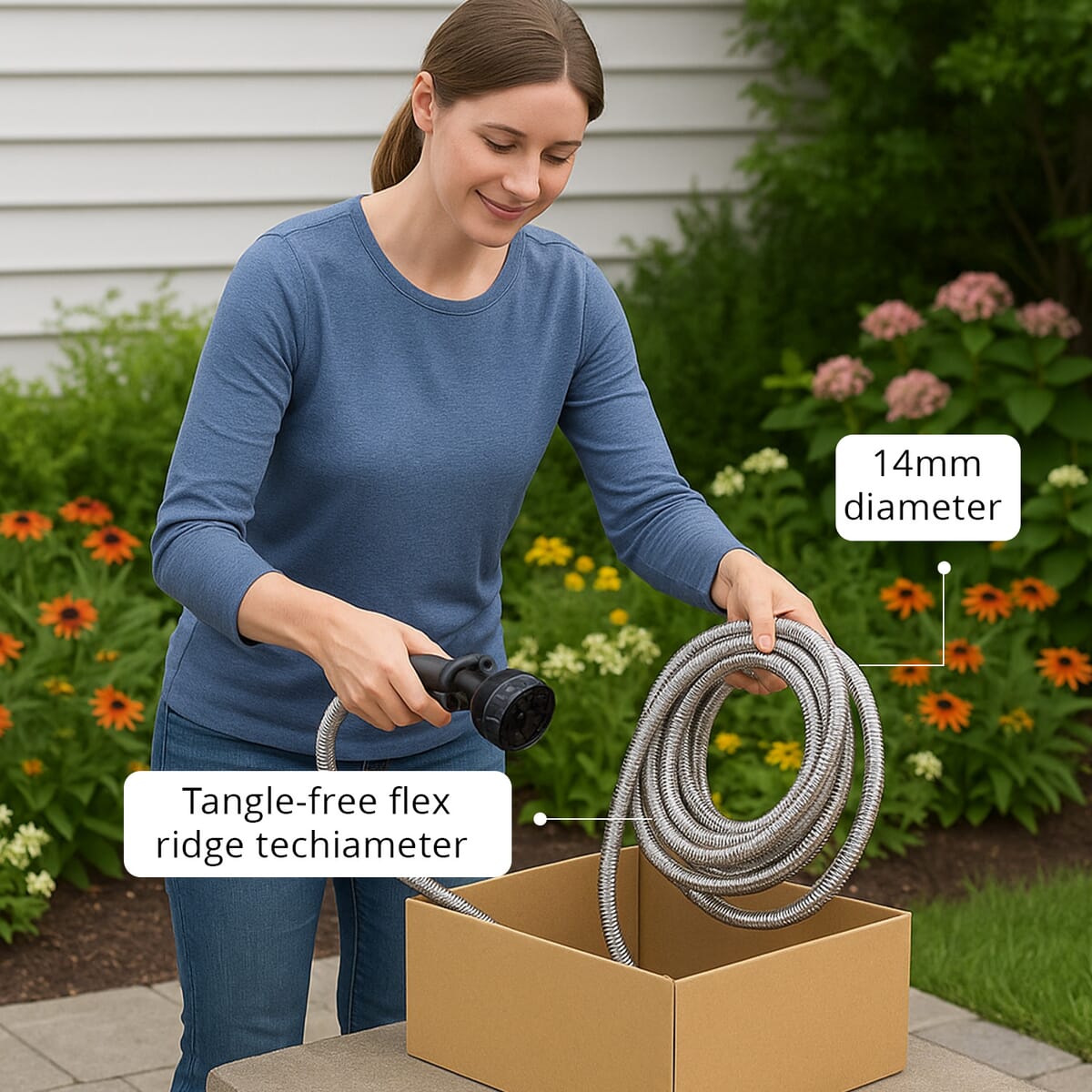 100ft Stainless Steel Water Hose Sprinkler with 7 Function Water Nozzle image number 4