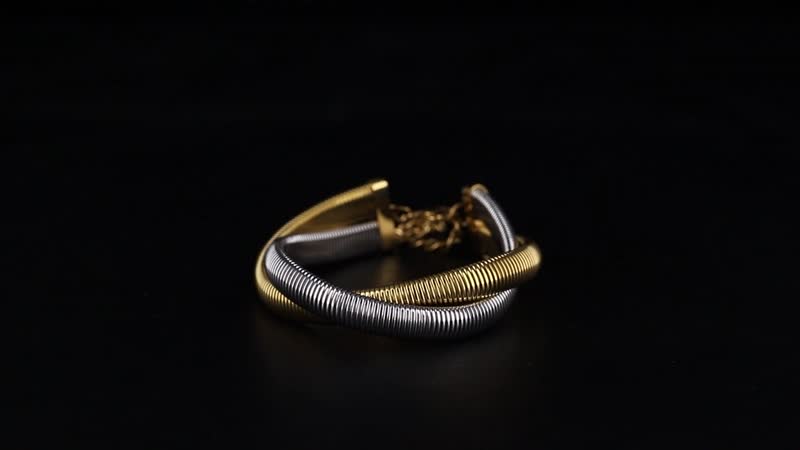 Wrap Texture 2 Row Bracelet in ION Plated YG and Stainless Steel (7.50-9.50In)