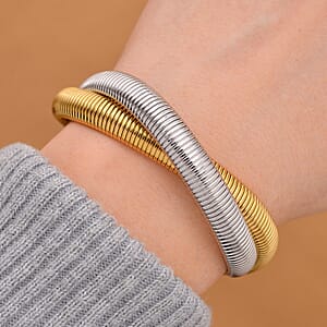 Wrap Texture 2 Row Bracelet in ION Plated YG and Stainless Steel (7.50-9.50In)