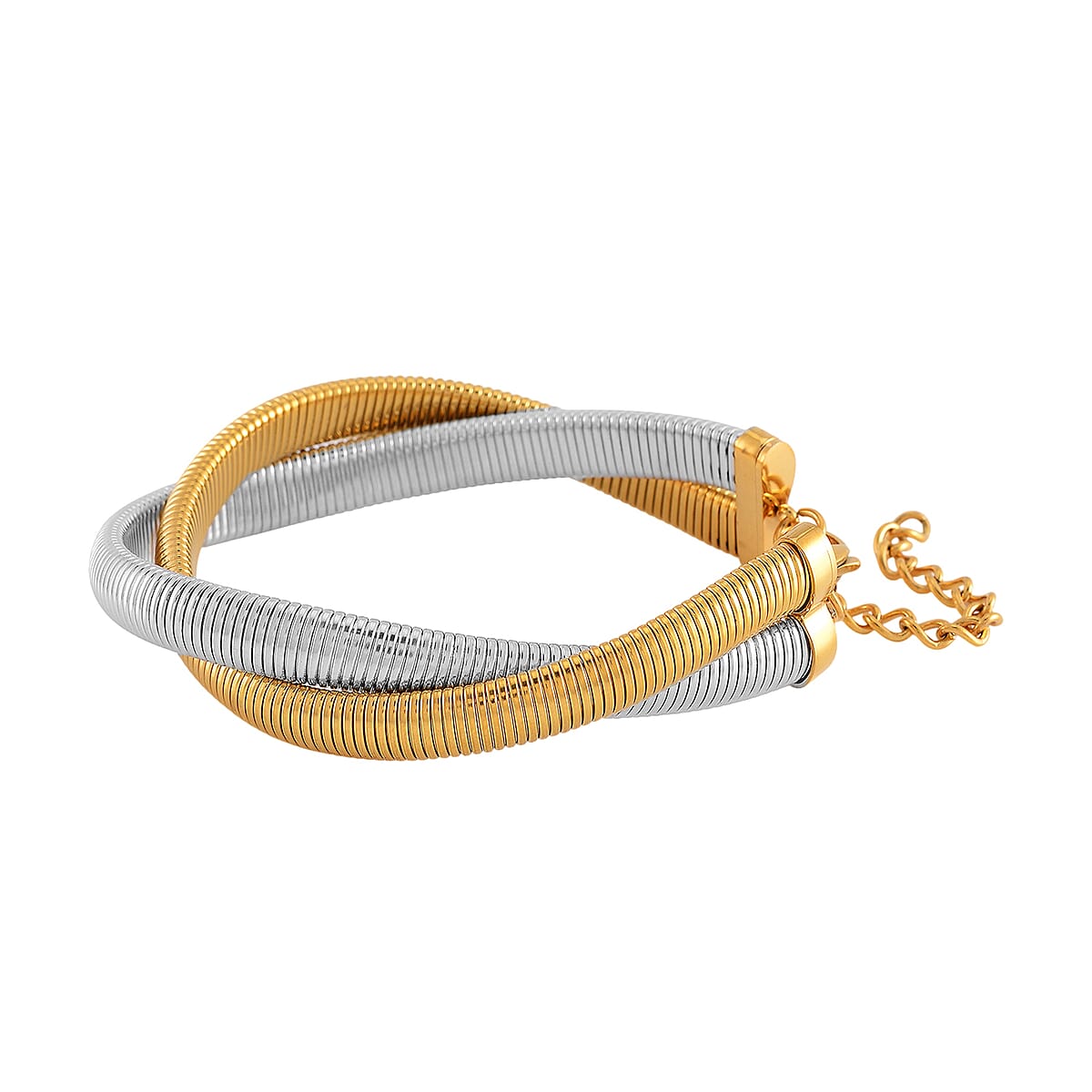 Wrap Texture 2 Row Bracelet in ION Plated YG and Stainless Steel (7.50-9.50In) image number 2