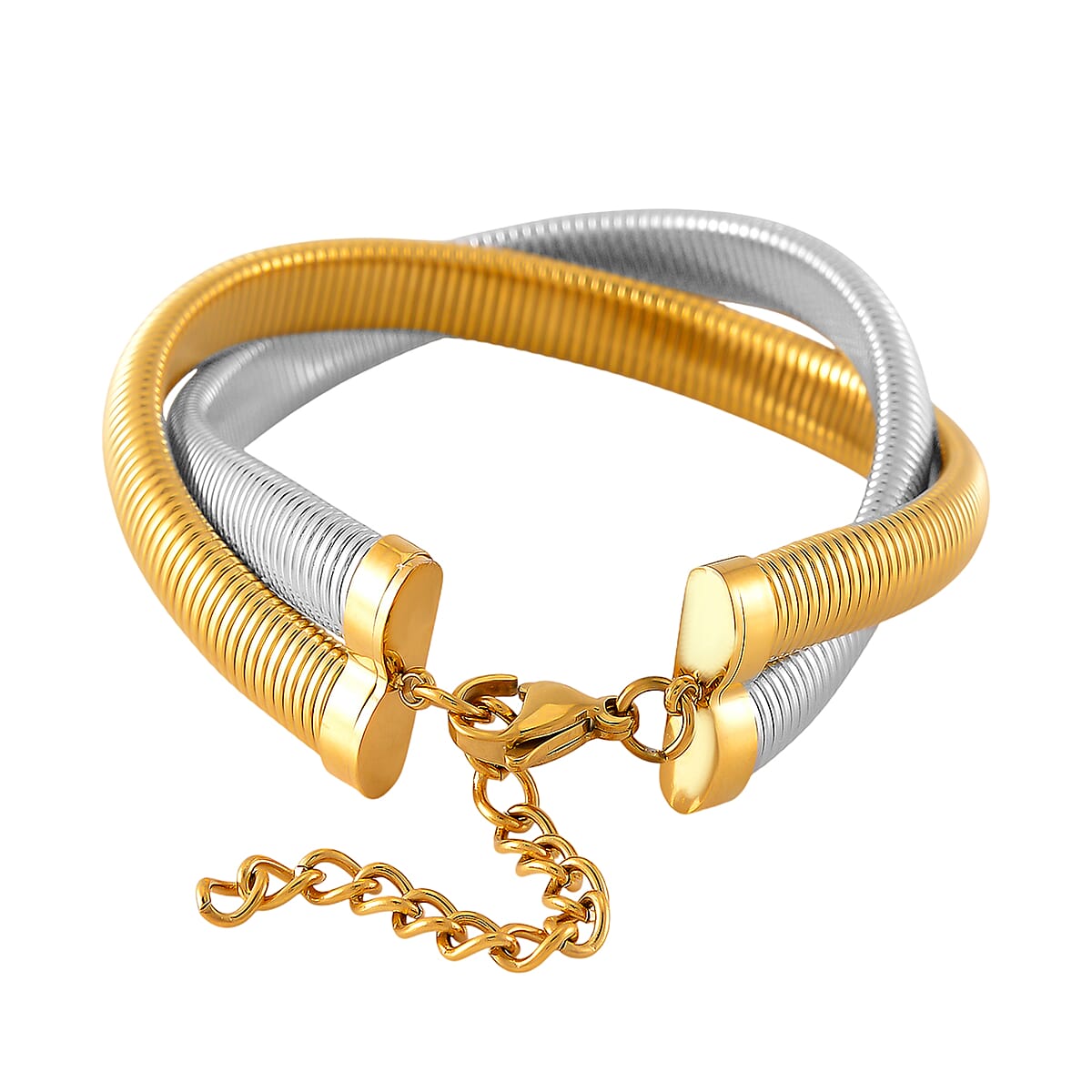 Wrap Texture 2 Row Bracelet in ION Plated YG and Stainless Steel (7.50-9.50In) image number 3