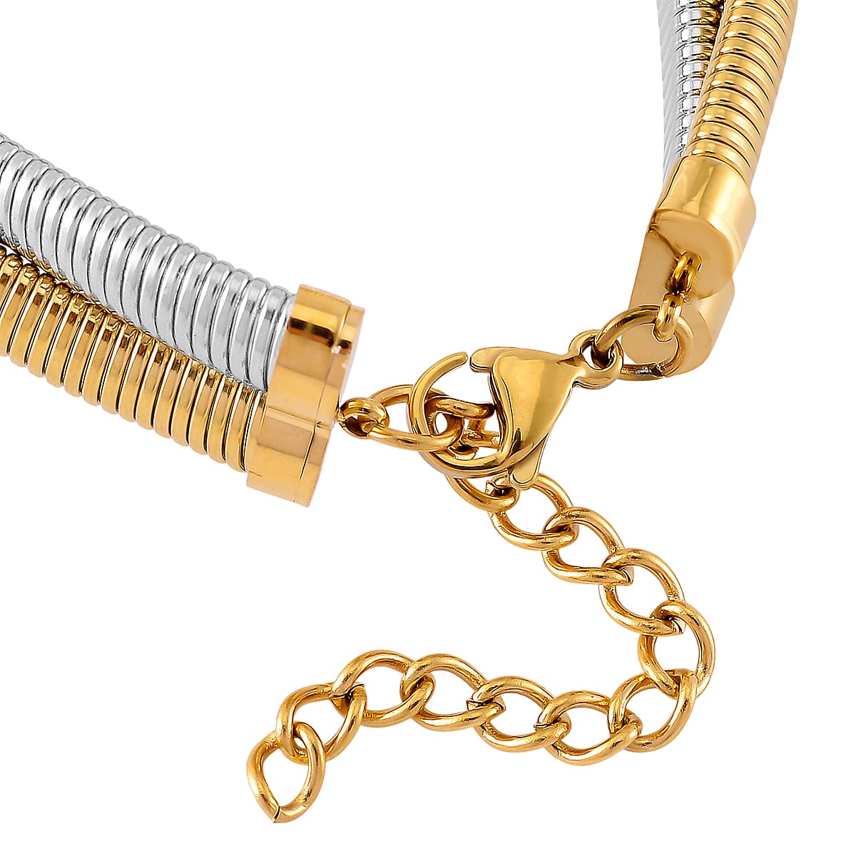 Wrap Texture 2 Row Bracelet in ION Plated YG and Stainless Steel (7.50-9.50In) image number 4