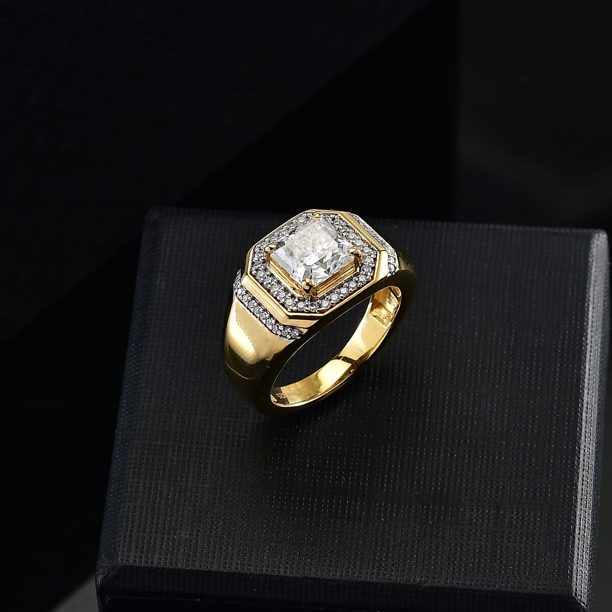 Squartuguese Cut Moissanite 3.30 ctw Men's Ring in 18K Vermeil Yellow Gold Over Sterling Silver (Size 14.0) image number 1