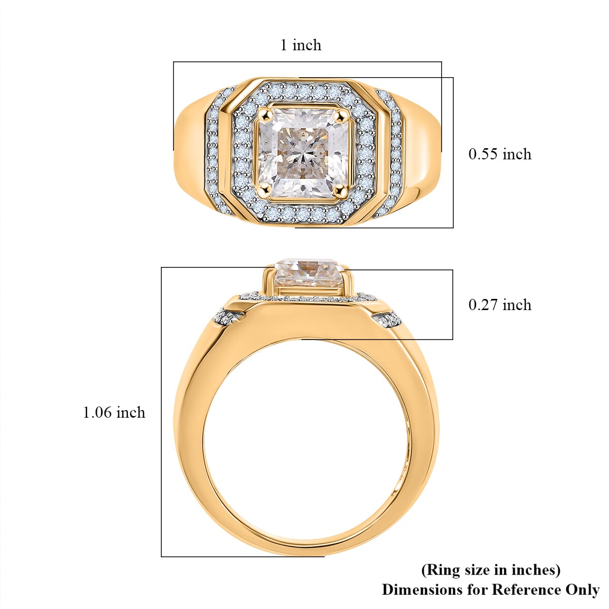 Squartuguese Cut Moissanite 3.30 ctw Men's Ring in 18K Vermeil Yellow Gold Over Sterling Silver (Size 14.0) image number 5