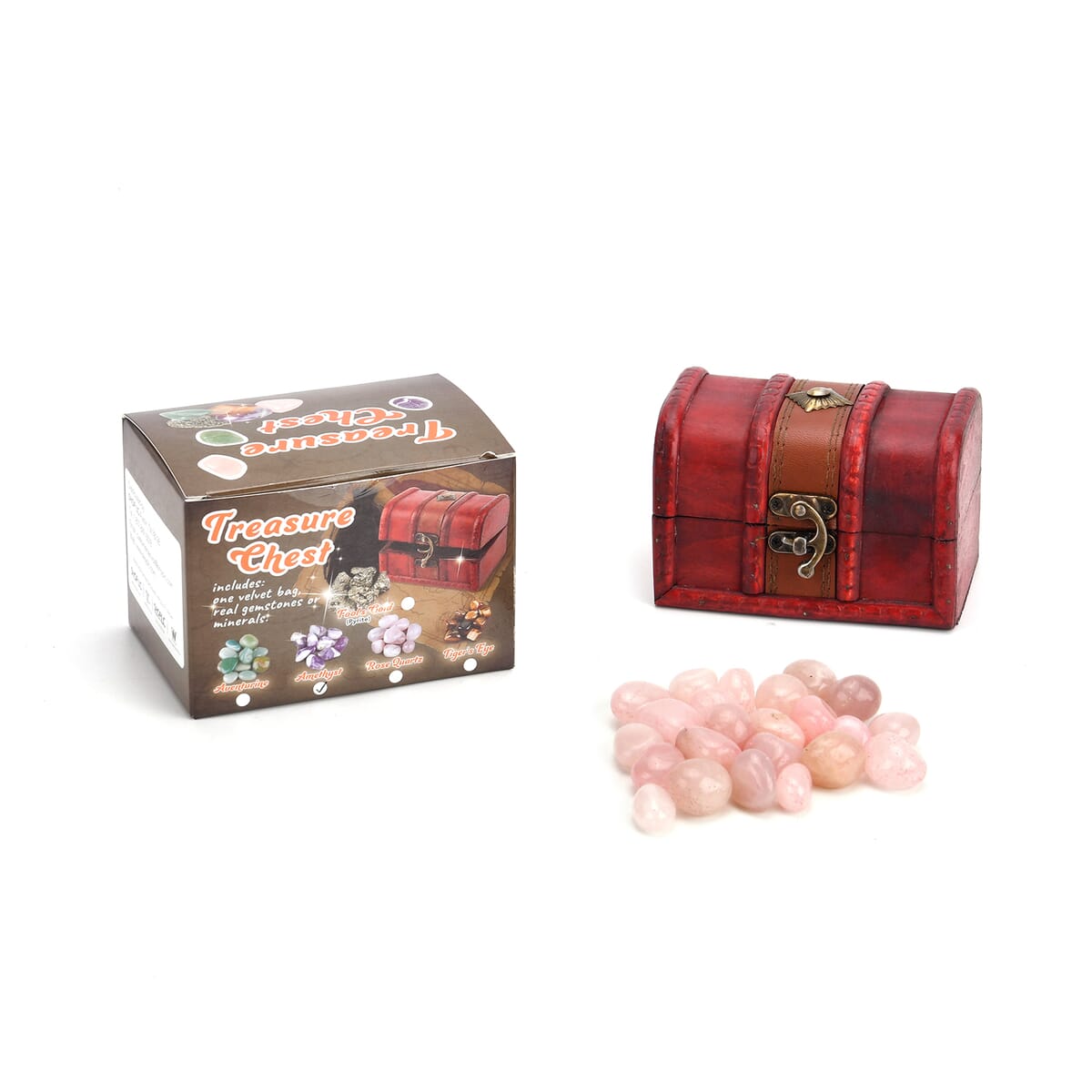 Rose Quartz Gemstone with Treasure Box and Drawstring Pouch 240-250g image number 0