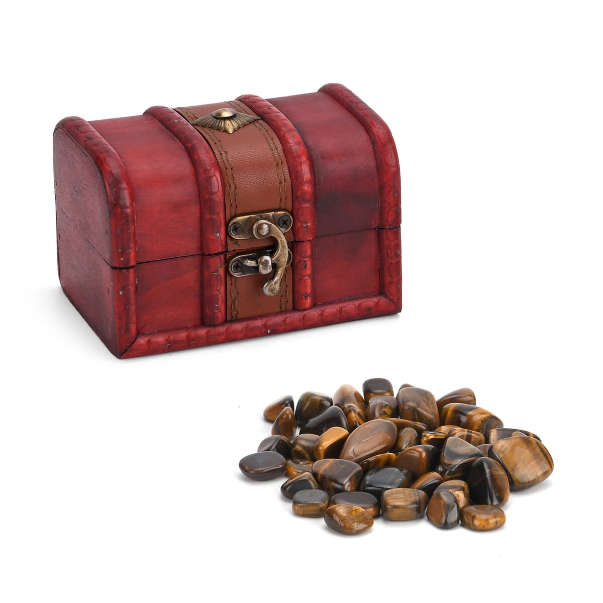 Tigers Eye Gemstone with Treasure Box and Drawstring Pouch 240-250g image number 2