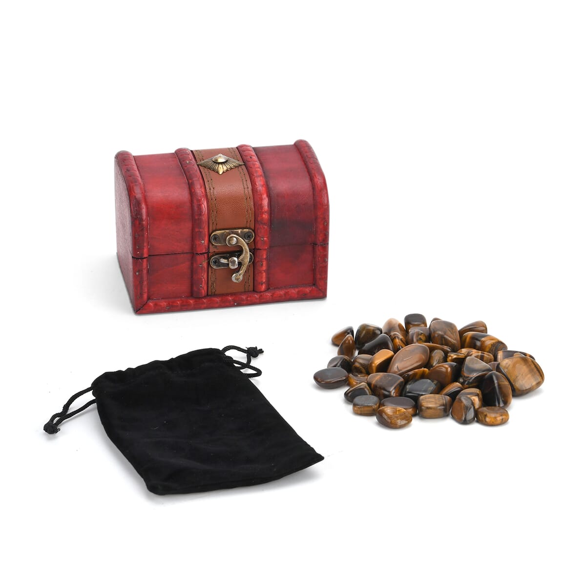 Tigers Eye Gemstone with Treasure Box and Drawstring Pouch 240-250g image number 7