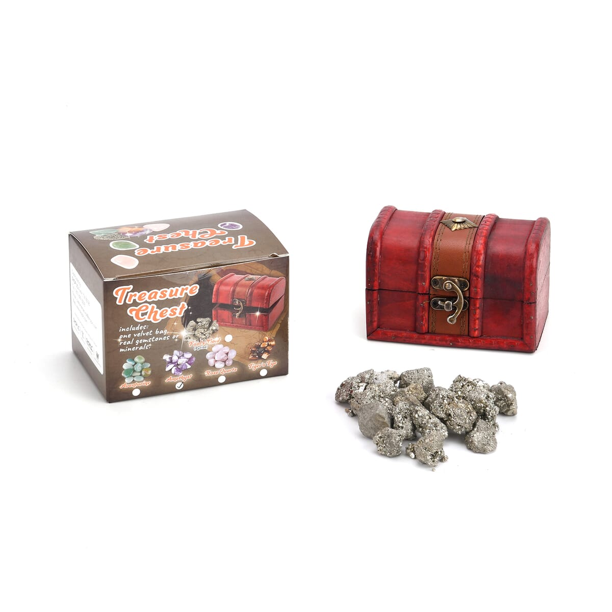 Pyrite Gemstone with Treasure Box and Drawstring Pouch 240-250g image number 0