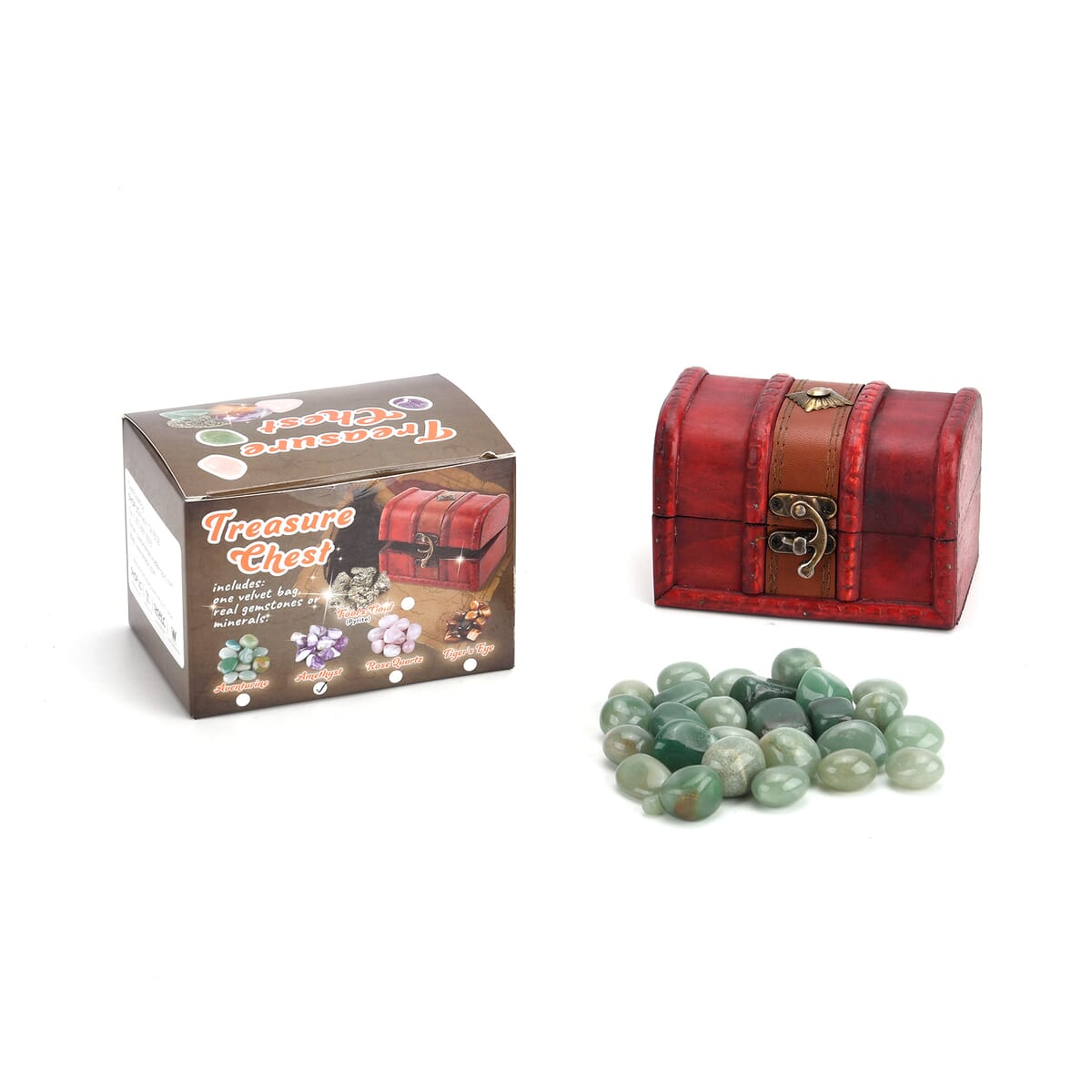 Green Aventurine Gemstone with Treasure Box and Drawstring Pouch 240-250g image number 0