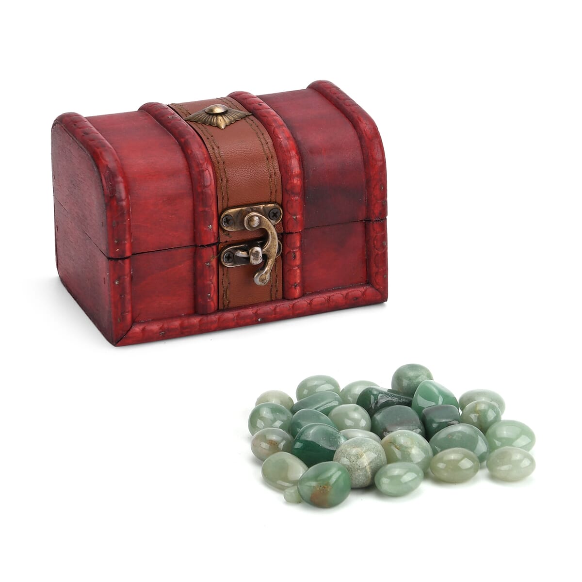 Green Aventurine Gemstone with Treasure Box and Drawstring Pouch 240-250g image number 2