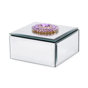 Square Glass Jewelry Box with Blue and Purple Crystal Floral on Top