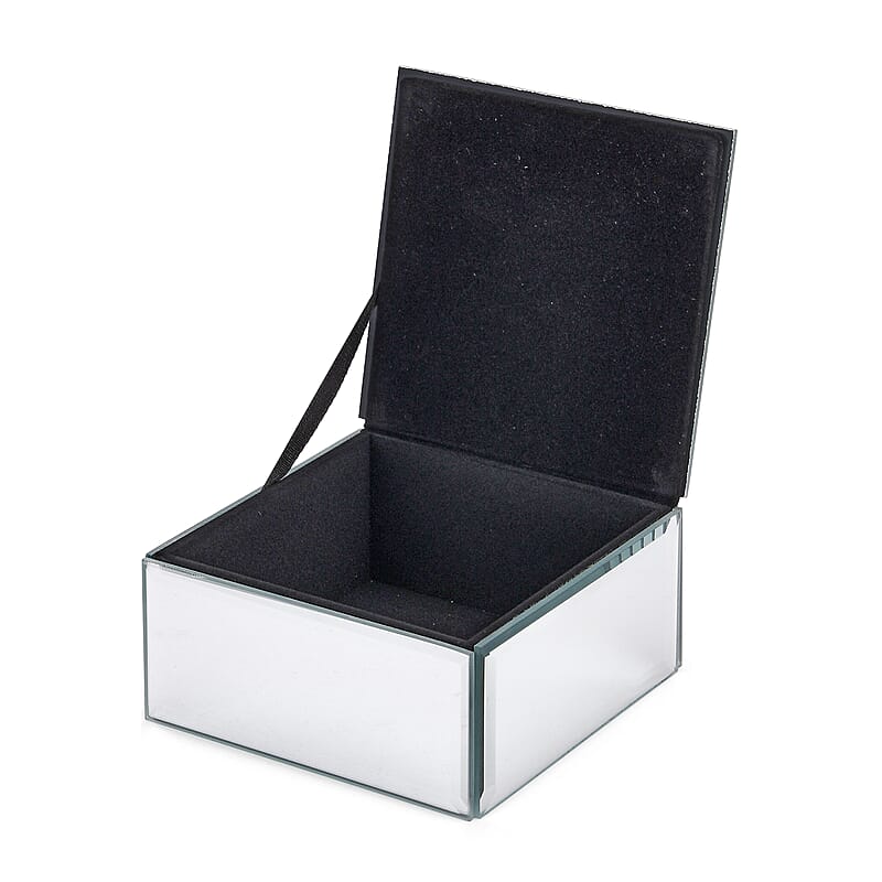 Livmore Square Glass Jewelry Box with Blue and Purple Crystal Floral on Top