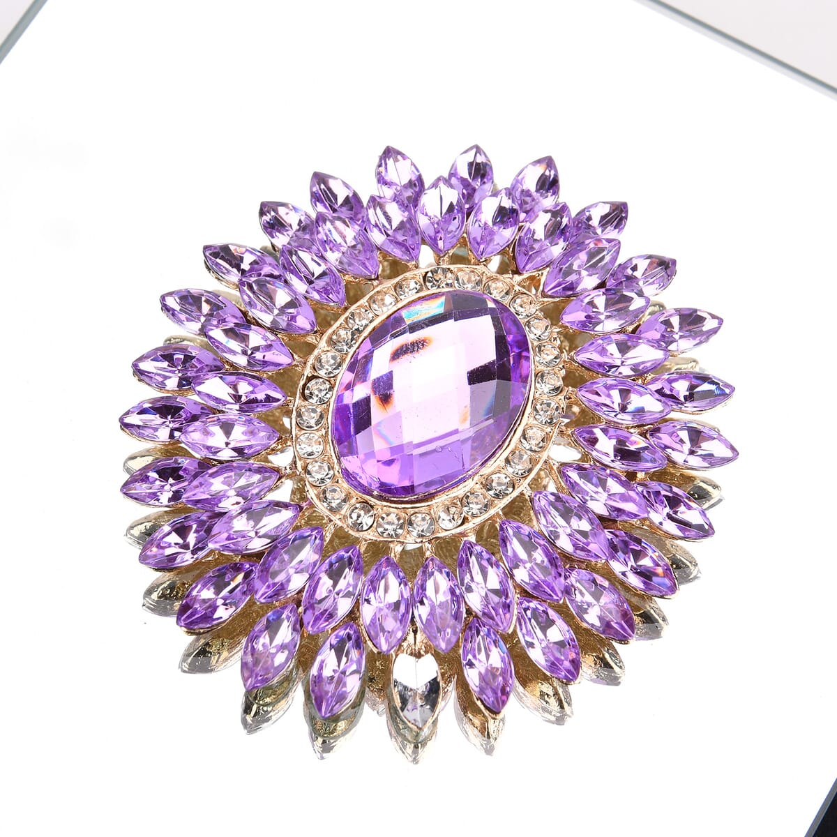Square Glass Jewelry Box with Blue and Purple Crystal Floral on Top image number 4