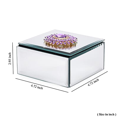 Livmore Square Glass Jewelry Box with Blue and Purple Crystal Floral on Top