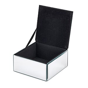 Livmore Square Glass Jewelry Box with Silver and Red Crystal Feather on Top