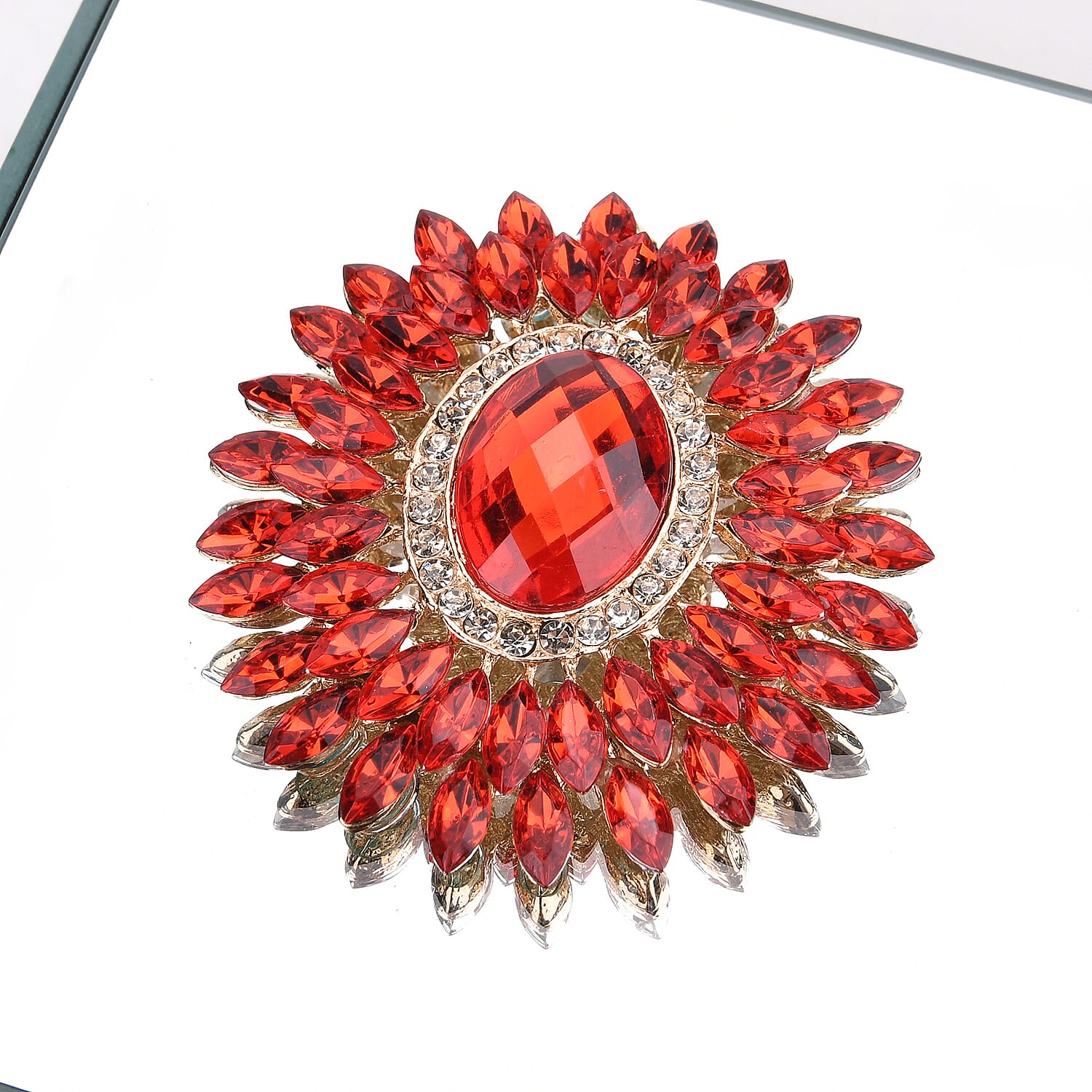 Livmore Square Glass Jewelry Box with Silver and Red Crystal Feather on Top
