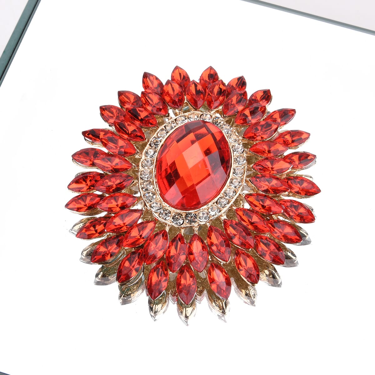Square Glass Jewelry Box with Silver and Red Crystal Feather on Top image number 4