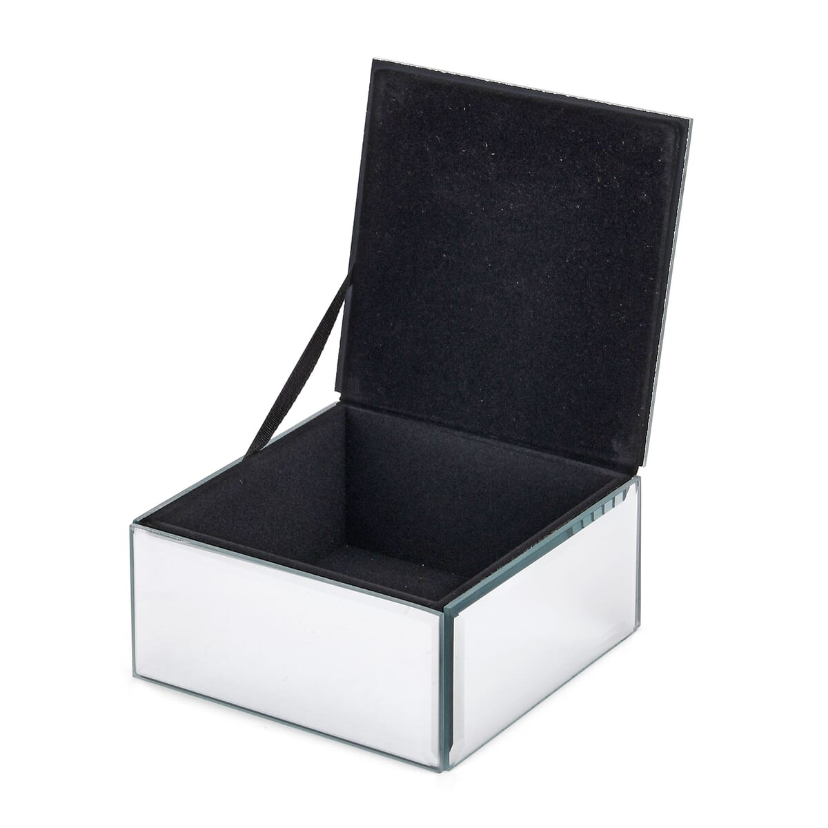 Square Glass Jewelry Box with Silver and White Crystal Floral on Top image number 3