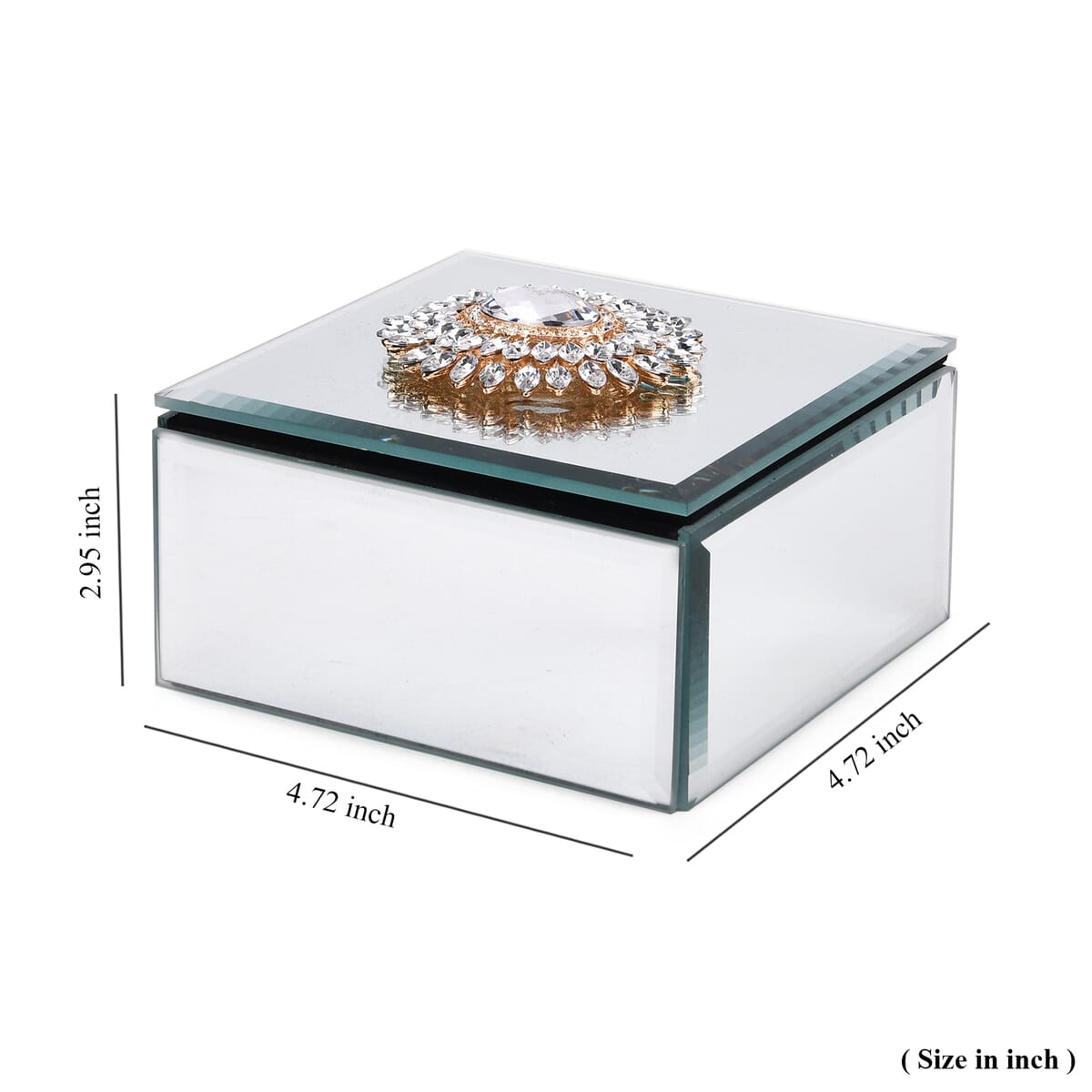 Square Glass Jewelry Box with Silver and White Crystal Floral on Top image number 5