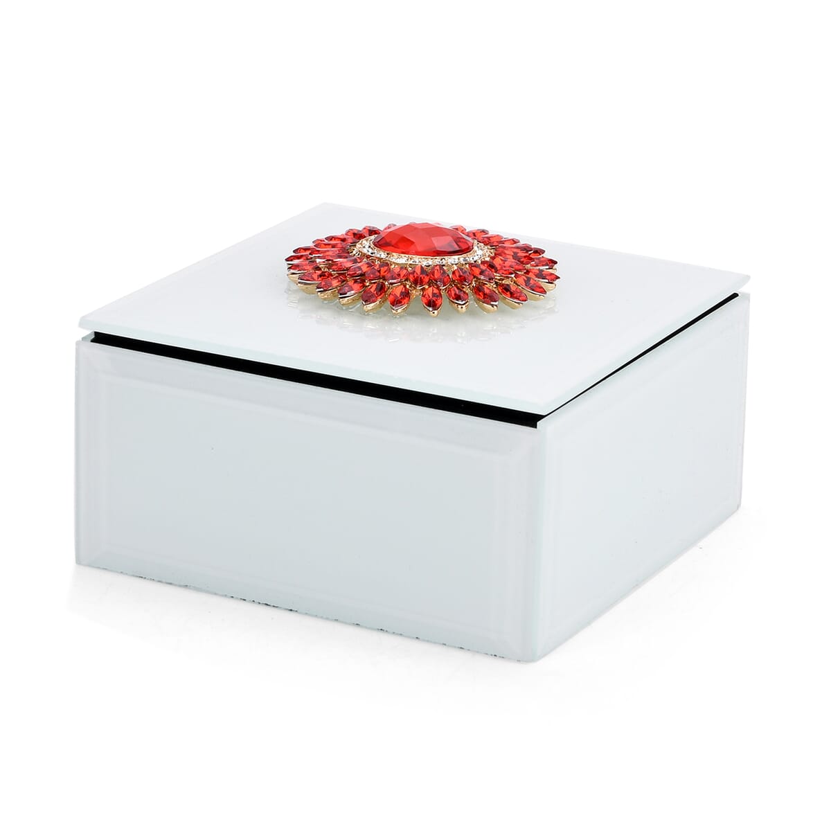 Square Glass Jewelry Box with Silver and Black Crystal Floral on Top image number 0