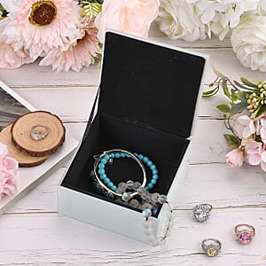  Square Glass Jewelry Box with Silver and Red Crystal Floral on Top