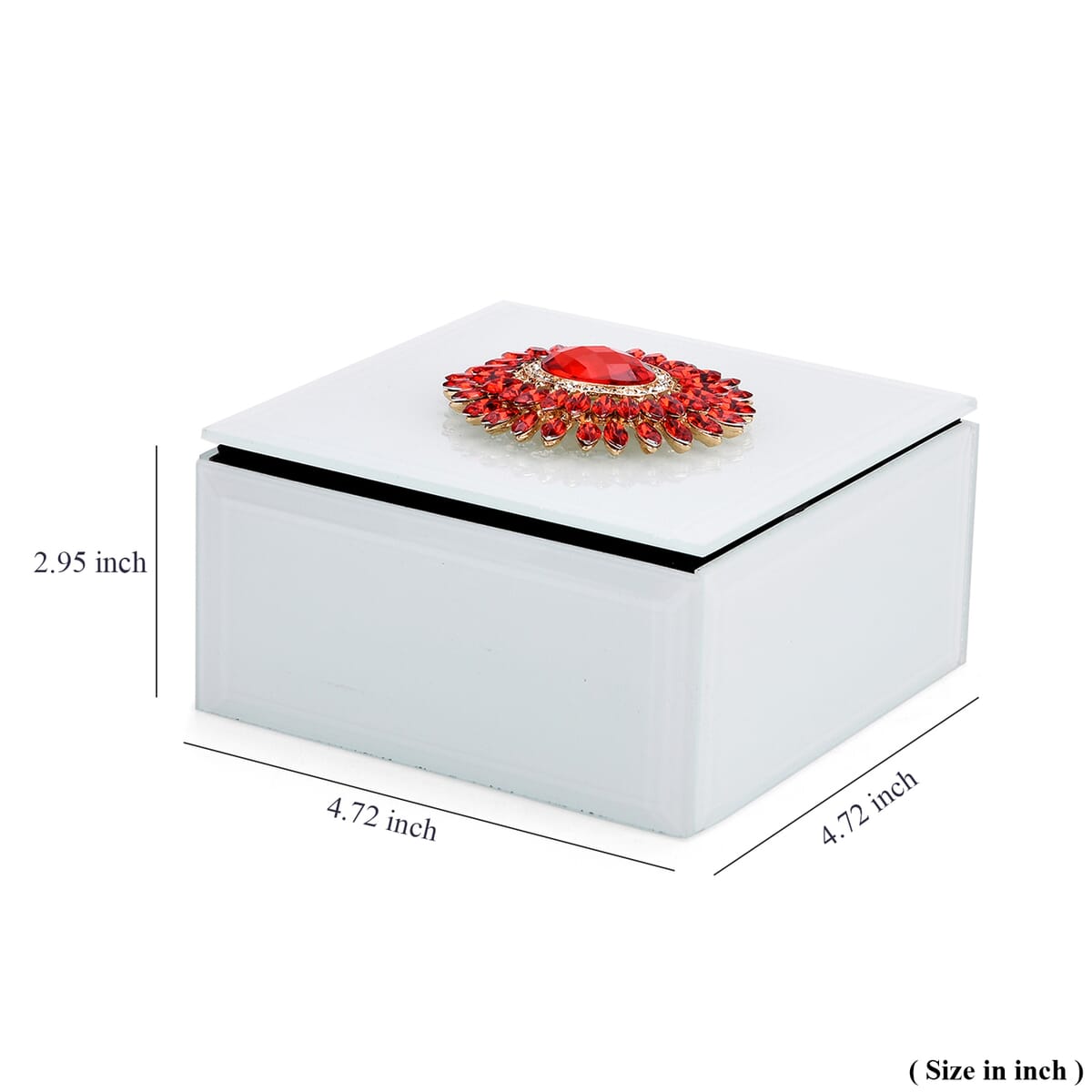 Square Glass Jewelry Box with Silver and Black Crystal Floral on Top image number 5