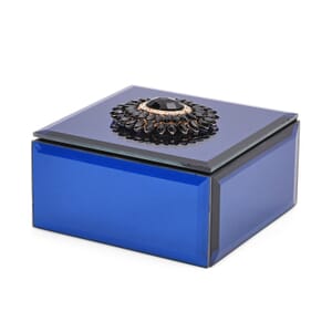 Square Glass Jewelry Box with Sapphire Blue and Purple Crystal Floral on Top