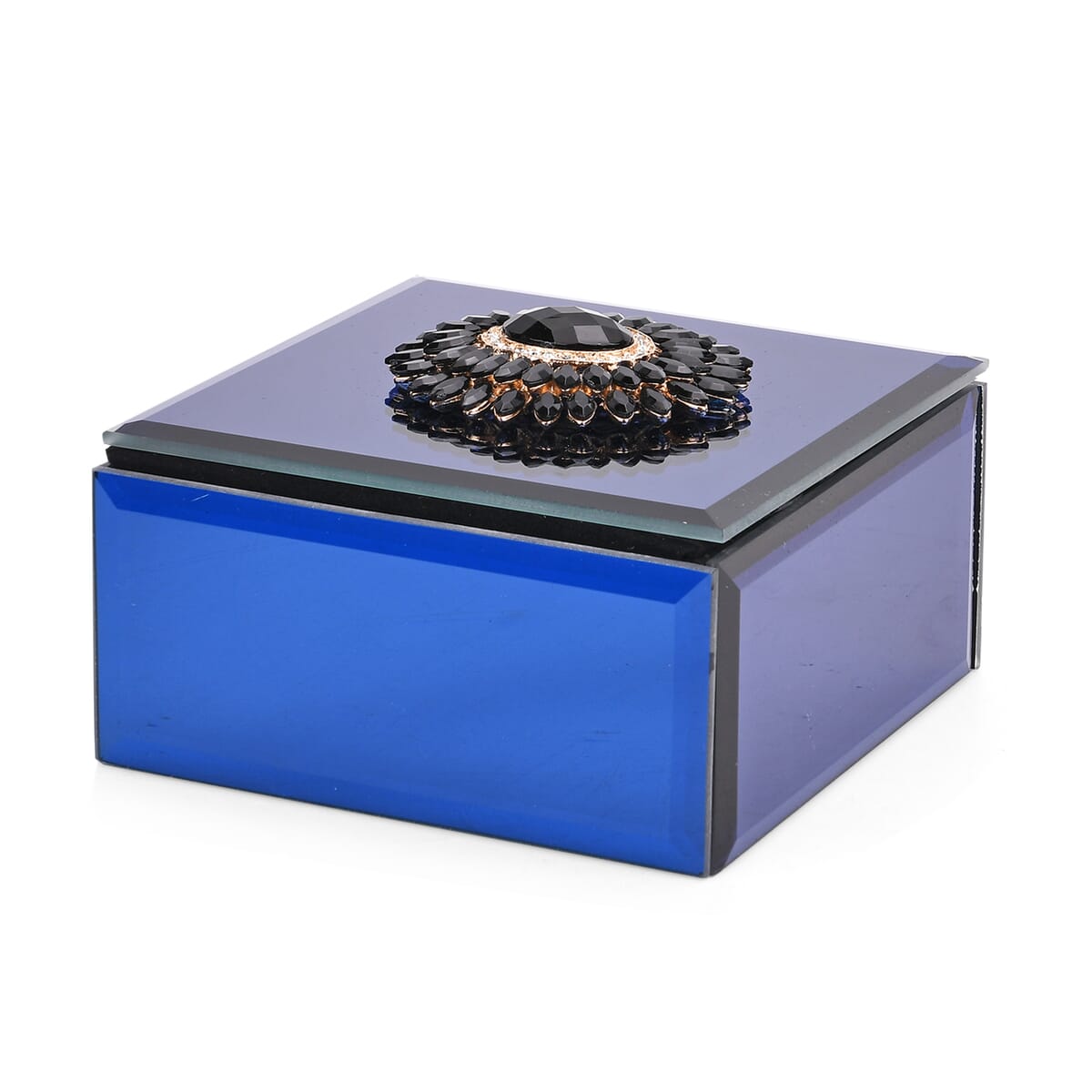 Square Glass Jewelry Box with Sapphire Blue and Purple Crystal Floral on Top image number 2